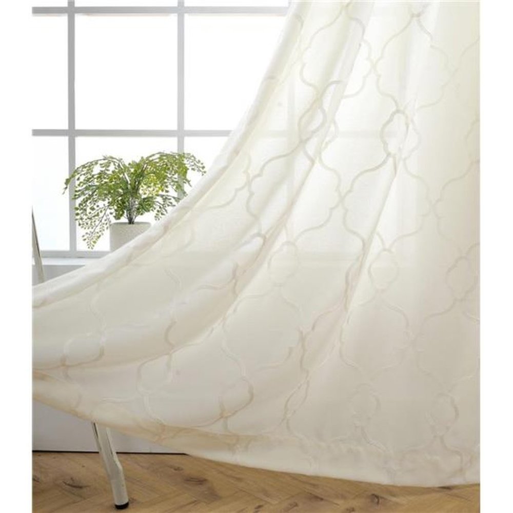Moroccan Embroidered Semi Sheer Curtains Faux Linen Grommet Curtains for Girls